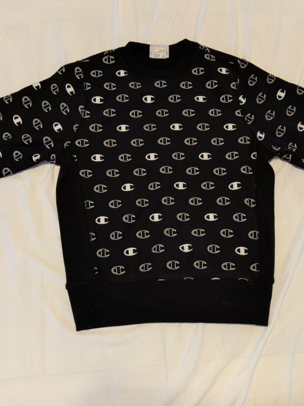 Champion Reverse Weave Crewneck Sweatshirt Black C Logo Print Mens S